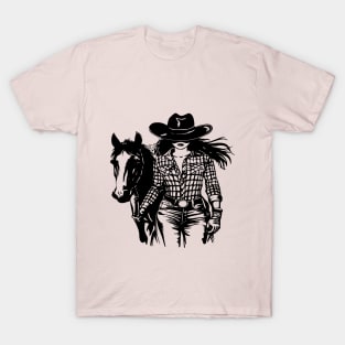 western cowgirl leading horse T-Shirt